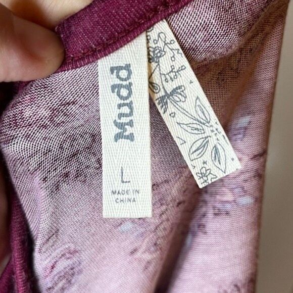 Mudd Burgundy Floral Print Long Sleeve Cold Shoulder Top Size Large - Picture 4 of 7